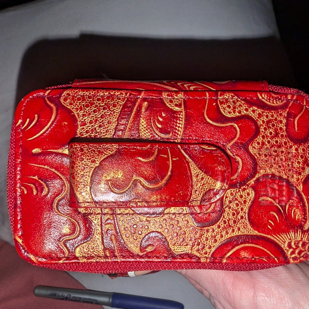 Wilsons Leather Red and Gold Patterned Pouch